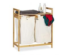 Relaxdays Centro para la Colada, Separador de Ropa Sucia, Dos Compartimentos, Portátil, 60 L, 1 Ud, Marrón, bambú, poliéster, Natural