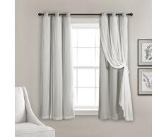 Lush Decor Panel de Cortinas Transparentes con Ojales con Forro Opaco Aislado, Juego de Cortinas de oscurecimiento de habitaciÃ³n (par), 38 Pulgadas de Ancho x 63 Pulgadas de Largo, Gris Claro
