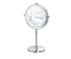 WENKO Espejo de pie para la cosmÃ©tica con LED Lumi - espejo cosmÃ©tica, superficie de espejo Ã¸ 17.5 cm 500 % aumento, Acero, 21 x 38-49 x 13.5 cm, Cromo