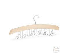 Relaxdays Organizador Cinturones con 12 Ganchos, Madera de Loto y Metal, Marrón/Plateado, 1 Unidad
