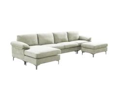 DRW Sofa Chaise Longue 3+1 multiposicion Beige + Puff 111X54X88 cm