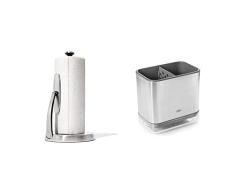 OXO Good Grips Soporte y portarrollos de Papel de Cocina de Acero Inoxidable & Good Grips - Organizador para el Fregadero de Acero Inoxidable
