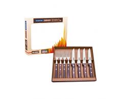 TRAMONTINA - Juego de Cubiertos Churrasco, para Carne, en Acero Inoxidable y Mangos de Madera Polywood en Color CastaÃ±o, Utensilios con Remaches, 8 Piezas