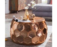 Wohnling Mesa Honeycomb 60 x 36 x 60 cm Aluminio anstell – Mesa Redonda con Motivos orientales Cobre | Plano Martillado sofá – Mesa Modern | Estante de Metal, Salón de Diseño Indio Teléfono Mesa