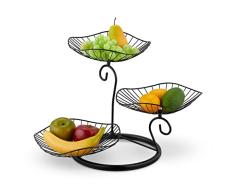 Relaxdays Frutero 3 Pisos, Metal, 34 x 49 x 31,5 cm, DiseÃ±o Hoja de Loto, Cuenco para Frutas, Verduras y Dulces, Negro