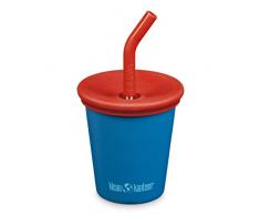 Klean Kanteen Taza infantil de acero inoxidable de 10 onzas con tapa de pajita antiderramades, color azul Mykonos