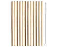 Paderno 41490C00 - Juego de 12 pajitas con escobilla (acero inoxidable AISI 304, cobre, acero 18/10)