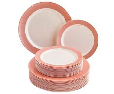 VAJILLA DESECHABLE DE 40 PIEZAS | 20 platos grandes | 20 platos de ensalada | Platos de plástico resistente | Aspecto de porcelana elegante | Colección Pastel (Rosado)