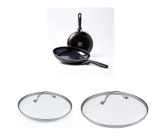 GreenPan Memphis Juego de Sartenes Antiadherentes de Aluminio, 24/28 cm, Negro, Aluminum + Tapa Universal de Vidrio Templado, 24 cm, Glass + Tapa Universal de Vidrio Templado, 28 cm, Cristal