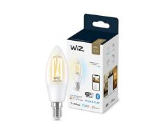 WiZ - Bombilla inteligente Filamento LED Wi-Fi, 4,9w(Eq. 40w) E14 tipo vela, Luz Blanca Cálida a FrÃa Regulable, con tecnologÃa SpaceSense y compatible con Alexa y Google Home
