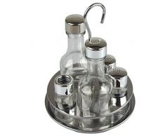 Gierre Aceitera 5 piezas de cristal con estructura de acero inoxidable y tapones de plÃ¡stico, color 16 x 22 cm, cristal