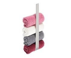 Relaxdays Toallero de Pared Adhesivo, Soporte Toallas sin Taladro 36 cm, Portatoallas sin Perforar, Baño, Acero, Plata, 100% Inoxidable