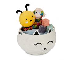 Relaxdays Almacenamiento para niÃ±os, Cesta de algodÃ³n, 24 x 35 cm (Alto x diÃ¡metro), Color Blanco y Negro, 100%