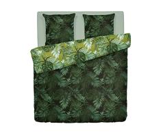Pure Softness - Juego de Funda nórdica + Funda de Almohada - Juego de Cama Leaves - 140 x 200 cm + 63 x 63 cm - Satén de algodón - Lavable a máquina a 40 °C, Apto para Secadora - Verde