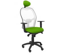 Piqueras Y Crespo (PIQU7) Silla Jorquera Malla Blanca Asiento Bali Verde Pistacho con cabecero Fijo Oficina, Talla Unica