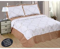 ForenTex Colcha Cama 150 FL-2629 Cubrecama Bordada Cosida Primavera/Verano/otoño, Beige, 250x260 cm+2/50x70 Funda Cojines, 3