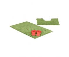 Relaxdays – Lote de 2 alfombra de baño diseño de rayas alfombra de ducha y alfombra WC 80 x 50 cm cuarto de baño alfombra lavable, verde