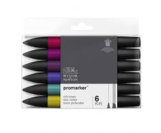 Winsor & Newton - Set de Rotuladores ProMarker, 6 Unidades, Tonos Intensos