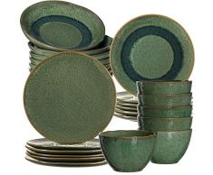 Leonardo 026058 Matera - Vajilla de gres (24 piezas, platos, cuencos, apto para lavavajillas, 980 ml, diÃ¡metro de 20,7, 22,5 y 27 cm), color verde