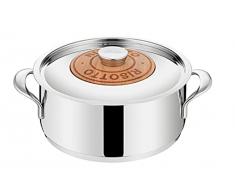 Lagostina Emozione Risottiera + Tapa con Inserción de Madera de Cerezo à 24 cm, Olla Inducción y Gas en Acero Inoxidable 18/10 y Madera, con Fondo Lagotherm de Triple Capa y Asas Soldadas Anchas