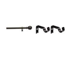 Amazon Basics - Barra para Cortinas con Remates Redondeados, 182-365 Cm, Bronce + - Set De 2 Soportes Ajustables De Pared - Bronce