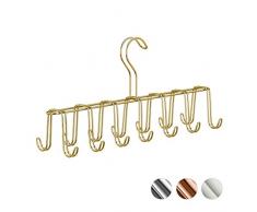 relaxdays Corbatero 14 Ganchos, Percha Cinturones Moderna, Metal, Dorado, 17 x 36 x 9,5 cm, Hierro