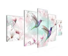 015653c - Cuadro de pared con imÃ¡genes de flores y magnolias (lienzo XXL, 5 piezas, fabricado en Alemania, listo para colgar), color turquesa