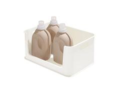 iDesign Caja organizadora, caja de plÃ¡stico reciclado sin BPA de tamaÃ±o grande, cesta organizadora multiusos con asas incorporadas, blanco