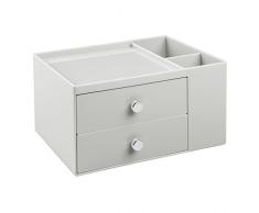 InterDesign Drawers Caja con Compartimentos | Caja de Maquillaje con 2 cajones y Bandeja Superior | Organizador de Maquillaje o artículos de Oficina | Plástico Gris Claro