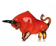 Casablanca - Escultura de Tauro - de Cristal en Rojo, Naranja, marrÃ³n y Negro, H 28 cm