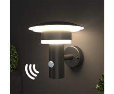 NBHANYUAN LightingÂ® LED Apliques Exterior con Sensor de Movimiento,IP44 Apliques Pared Exterior,Acabado Negro Acero Inoxidable,9.5W 1000lm Luz Calida 3000K [Clase de Eficiencia EnergÃ©tica E]