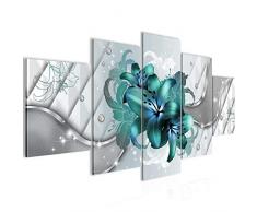 017353a - Cuadro de pared con imÃ¡genes de flores y lirios (lienzo XXL, 5 piezas, fabricado en Alemania, listo para colgar), color turquesa