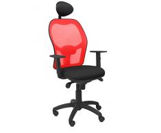 Piqueras Y Crespo (PIQU7) Silla Jorquera Malla roja Asiento Bali Negro con cabecero Fijo Oficina, Talla unica