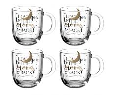 Leonardo Emozione 046450 - Juego de 4 tazas de cristal aptas para lavavajillas, diseÃ±o de luna y texto en inglÃ©s
