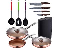 Set 5pc sartenes 20,24,28 cm (con tapa) aluminio prensado inducciÃ³n con Set 3pc utensilios de cocina nylon con Set 4pc cuchillos acero inoxidable con Tacoma/bl