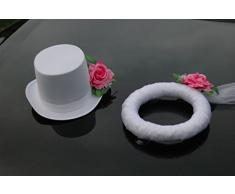 Auto Joyas Velo y Sombrero Joyas Pareja Rose Decorativos Decoración Bodas Car Auto Wedding Deko Coches (Rosa/Blanco)