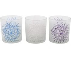 Saville Designs Festive - Juego de 3 portavelas de Copo de Nieve, Color Azul/Blanco/Morado