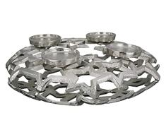 GILDE 26235 - Corona de Adviento (4 Luces, 4 Velas), diseño de Estrella de Adviento de Aluminio, Color Plateado