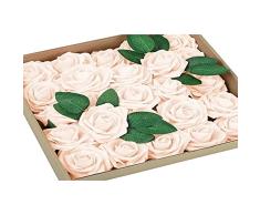 GONICVIN Flores Artificiales, 50 Rosas Artificiales con Tallos, Ramos de Flores realistas para Manualidades, Bodas, Fiestas, hogar, Decoraciones del dÃa de San ValentÃn (Rosa champán)