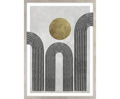 SIGNATURE HOME COLLECTION Cuadro con marco de pared geométrico estilo Zen abstracto - bola de color dorado con revestimiento de impresión - sin cristal