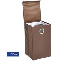 AmazonBasics - Organizador de colada de un cesto con tapa de cierre magnético, Marrón, Juego de 2