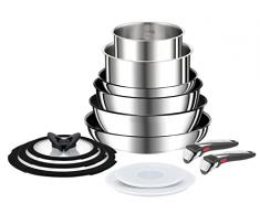Tefal Ingenio Preference On - Juego de 2 Sartenes + Wok + guisera + 2 cazos + 5 accesorios + 2 Mangos extraÃbles, sartenes antiadherentes, revestimiento titanio, Thermo-signal, apto lavavajillas