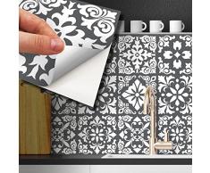 WALPLUS Vinilo Adhesivo Estampado Losetas Adhesivas Pared Cocina Decoracion Protector No TÃ³xicos FÃ¡cilmente ExtraÃ­ble Gris Oscuro Renacimiento EspaÃ±ol 24pcs 15cm(6) Blanco