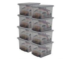 Iris Ohyama, Caja de almacenajeen, Caja de almacenaje Multifunción, lote de 8 Cajas de plástico 10 L, piedistallo, impugnatura ergonomica, ufficio, casa - DDUSB-S - Gris