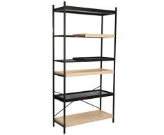 DRW Estanteria de Suelo de Metal y Madera DM en Negro y Natural 100x40x201cm, alt. Patas 10cm