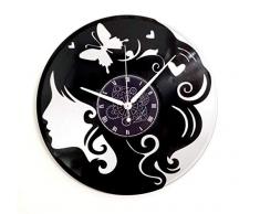 Instant Karma Clocks Instant Karma Reloj de Vinilo Doble de Pared/Plata-Idea Regalo Mariposa Vintage Mujer Cara Perfil, silencioso