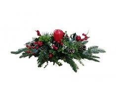 DRW Centro Navidad para Mesa con Vela en Tonos Verdes y Rojos
