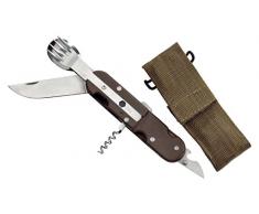 Ausonia - 27040 JUEGO DE CUBIERTOS DE ACAMPADA DE ACERO INOXIDABLE CON MANGO DE PLÃSTICO DE 5 USOS CON MANGO