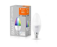 LEDVANCE Lámpara LED inteligente con tecnologÃa WiFi, enchufe E14, regulable, color de luz cambiante(2700-6500K), colores RGB cambiables, reemplazo de 40W, SMART+ WiFi Vela Multicolour, paquete de 1