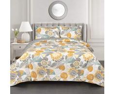 Lush Decor Layla - Juego de Ropa de Cama Reversible de 3 Piezas con Estampado Floral de Hojas, Color Amarillo y Gris